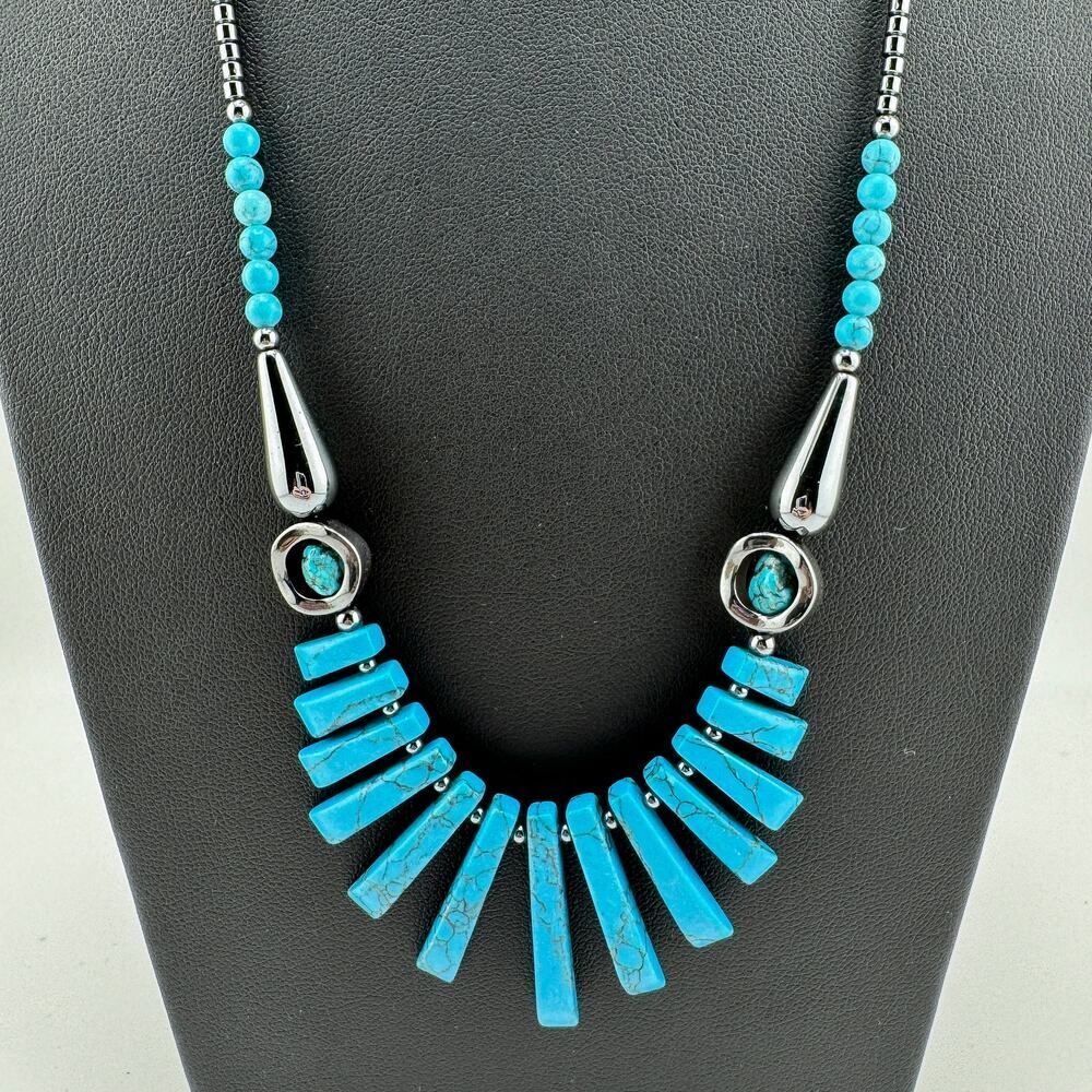 Vintage Turquoise Hematite Statement Necklace Sou… - image 7